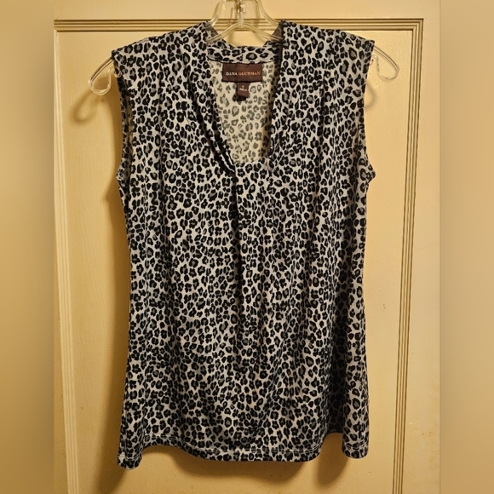 Leopard print, In Blue And Black, sleeveless shirt, by Dana Buckman‎ , sz. S